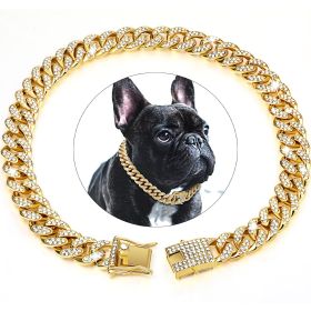 Dog Chain Crystal Artificial Diamondoid Dog Collar Walking Metal Chain Collar With Secure Buckle (Color: Rose gold, size: M)